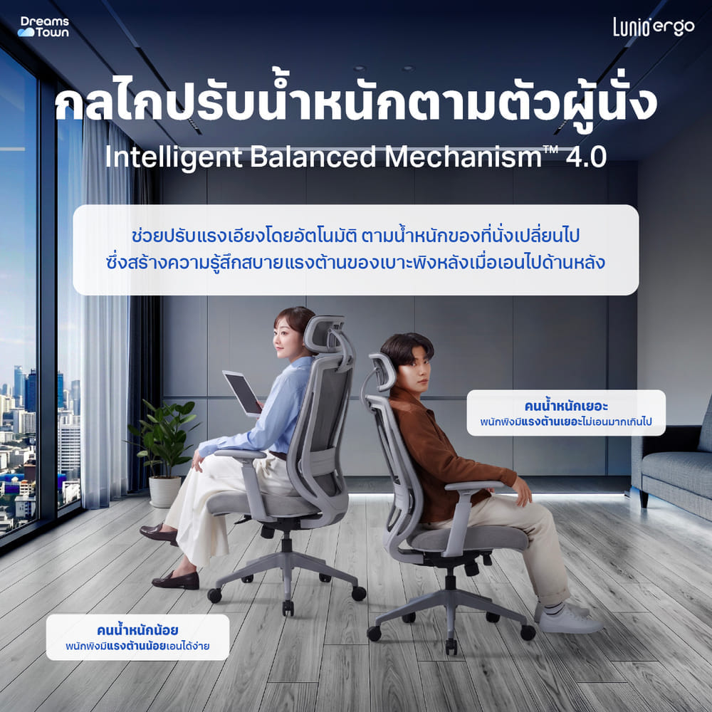 เก้าอี้ทำงาน เพื่อสุขภาพ LUNIO ERGO APOLLO SMART X2 CHAIR GRAY ASTRON สีเทา
